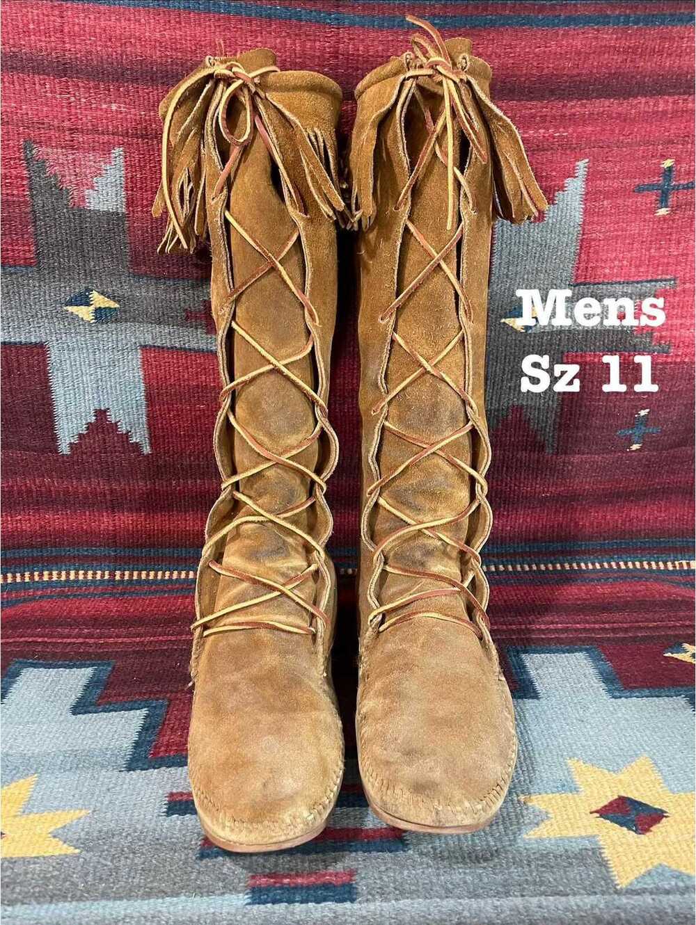 Vintage Men’s Suede Fringe MInnetonka Moccasins Tall Boots sz 11 Made In USA